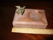 Red (granite?) Stone Ashtray with Brass Bird