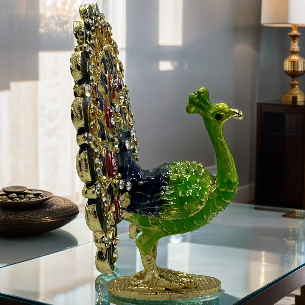 Sculpture paon artisanale statue décoration maison salon bureau 50cm