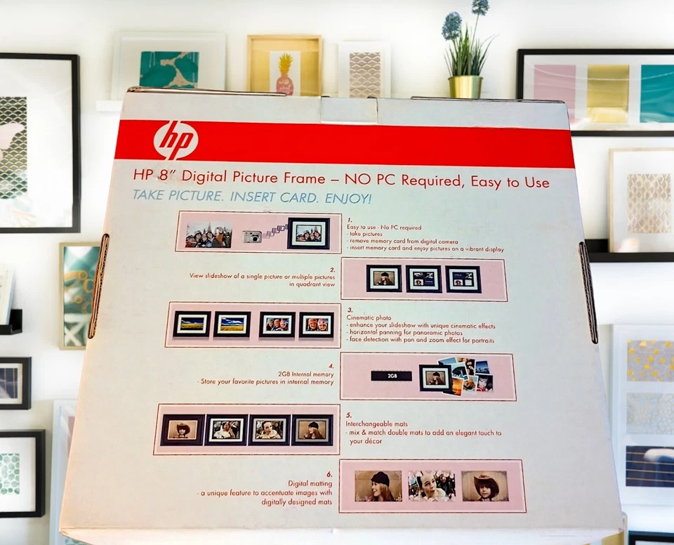 HP 8” Digital Picture Wood Frame Black with Remote  DF820B4 - Image 2 of 4