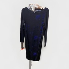 Elie Tahari Womens M Long Sleeve Geometric Violet/ Blue & Black Sweater Dress