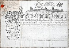 1824 Metzger Fleischer Stralsund Lehrbrief mit Ansicht Gesellenbrief