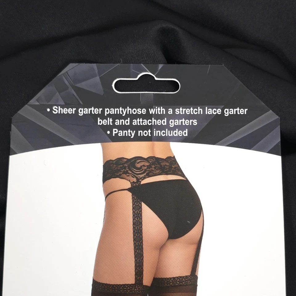 Dreamgirl Sheer Garter Pantyhose Lace Belt Black One Size Style 0013 Hosiery - Image 4 of 4