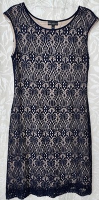 Connected Apparel Navy Lace Overlay A Blush Colored Sheath Cocktail Dress14