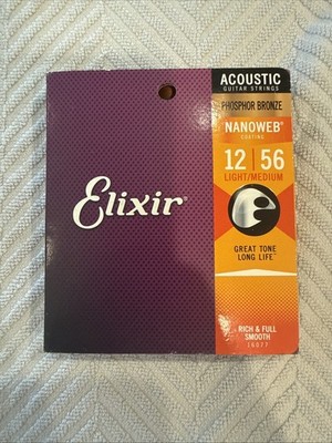 Elixir Strings 16077 Nanoweb Phosphor Bronze Acoustic Guitar Strings - (12-56)