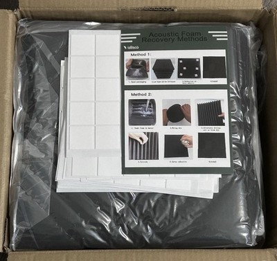 52 Pack Acoustic Panels 12x12x1 Acoustic Foam High Density Soundproof Black NEW!