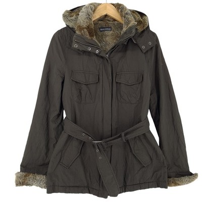 Marc O'Polo Casual Jacket Women Faux Fur Belted Cotton Brown Yh8 Size 36
