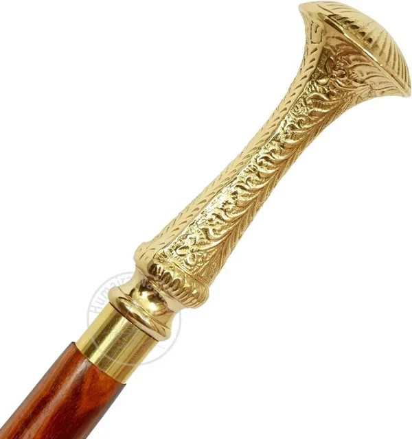 Medieval Antique Solid Brass Long Head Handle Wal… - image 2