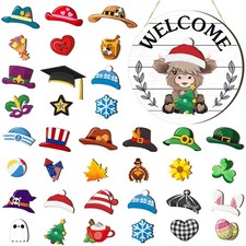 35 Pcs Christmas Interchangeable Highland Cow Welcome Sign Seasonal Farmhouse De