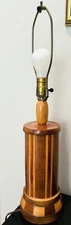 Marquetry Style Hand-turned Vintage Wood Lamp Inlay Beautiful Work Signed Works