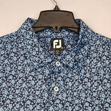 FootJoy Polo Shirt Mens XL Blue Floral All Over Print Performance Stretch Logos