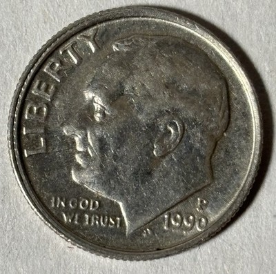   1990 P Roosevelt Dime Off Center Struck Double Rim ERROR #134