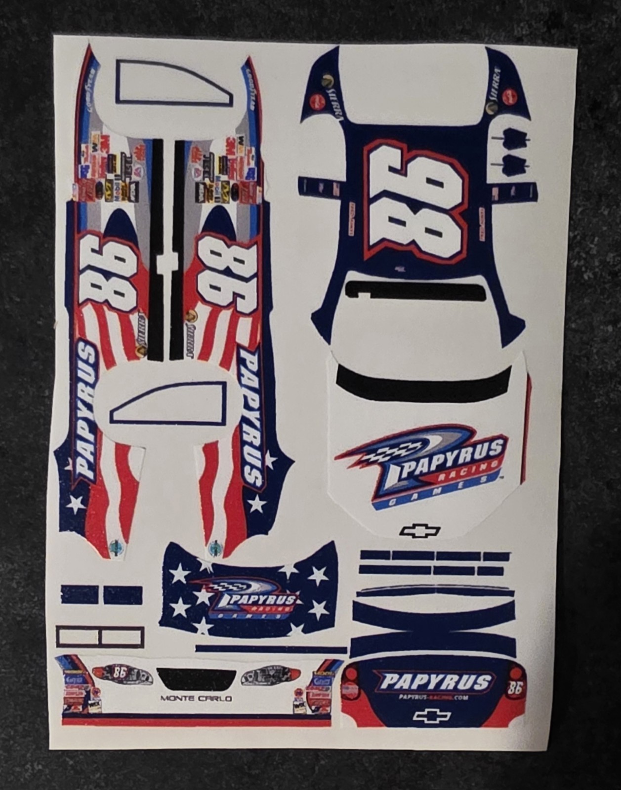 2003 #86 Fred Jones Papyrus 1/64 NASCAR Custom Peel & Stick Decals 