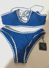 ZAFUL Women's Size Medium 6 Bikini Ric-Rac Trim Back Tie, Padded - Blue NEW