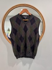 Brooks Brothers Merino Wool Argyle Sweater Vest Mens Large Gray Green Red