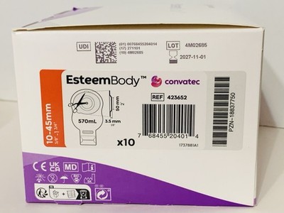 10 Convatec 423652 Esteem Body Light Convex Drainable Pouches w/Filter 1BX/10EA