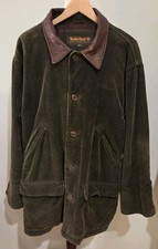 Timberland Weathergear Large Dark Olive Green Barn Coat Corduroy Leather Collar