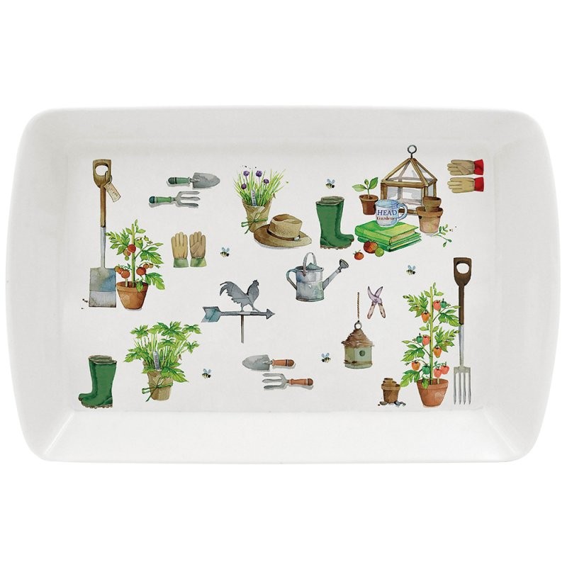 Small Serving Tray Garden Theme Melamine Design Gardening Lover Gift Snack Tray