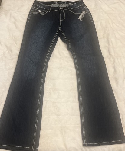 Jeans donna nuovi con etichette New Directions taglia 6 tasche Texas Bling - taglio stivale blu scuro - Foto 8 di 13