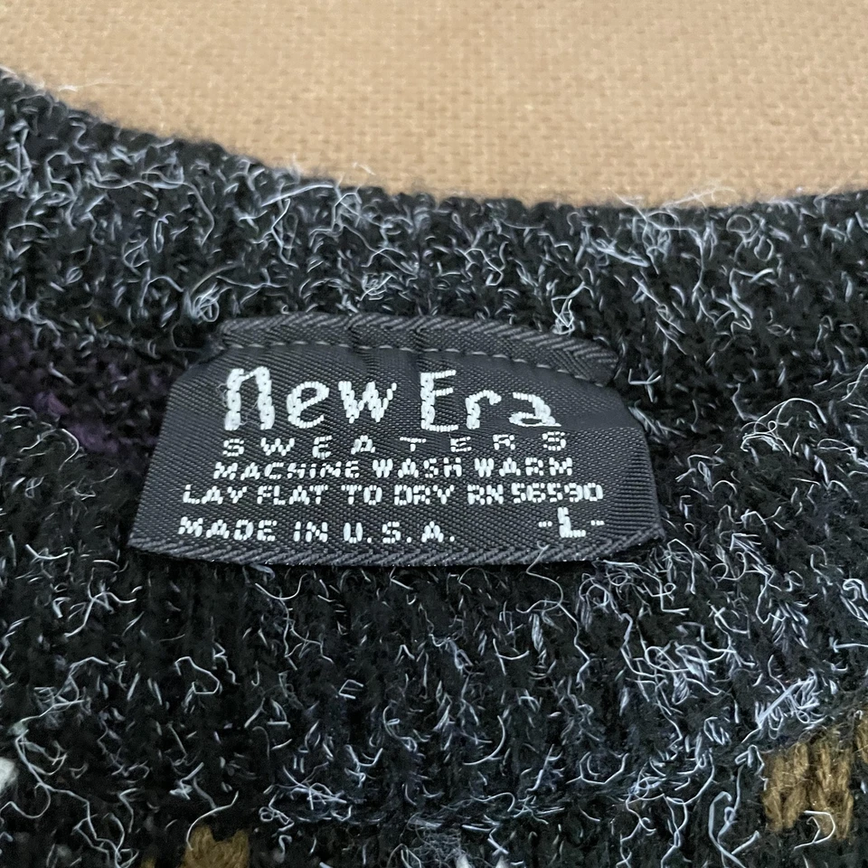 Suéter De Colección New Era Para Hombre Grande Púrpura Negro Fair Isle Cuello Redondo Hecho en EE. UU. 90s Foto 3 de 4