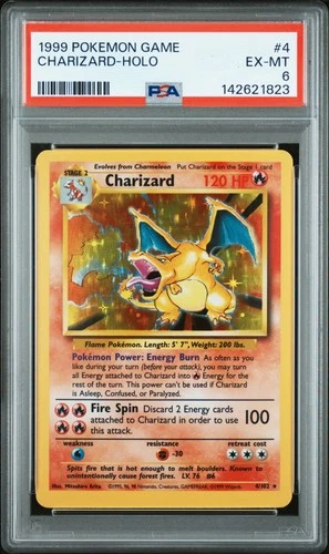 1999 POKEMON BASE SET UNLIMITED #4 CHARIZARD-HOLO PSA 6