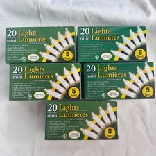 5 Pack Mini Christmas Lights 20 Bulbs HOLIDAY DECOR Green Wire CLEAR LIGHTS 5 Ft