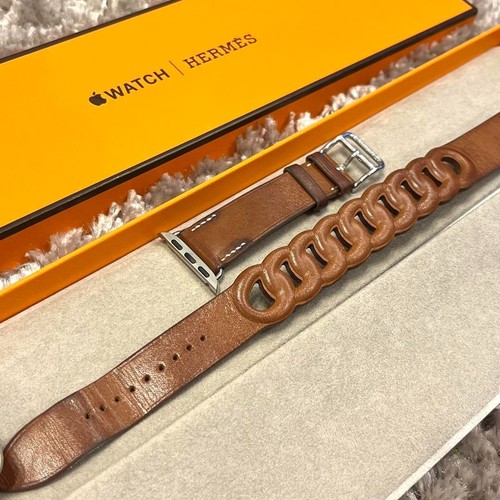 Hermès Apple Watch Gourmette Double Tour Leather Strap Fauve 38mm 40mm 41mm