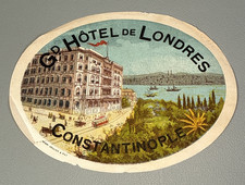 1930s Hotel Luggage Label Hotel De Londres Constantinople Original 4 1/8 x 5.5