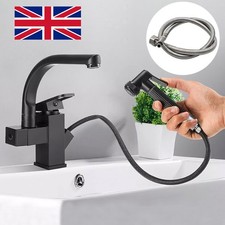 Matt Black Monobloc Kitchen Sink Mixer Tap W/ Pull Out Hose Spray Single Lever M