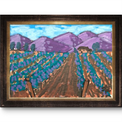 Original 3.5x2.5 ACEO Impressionist Purple Mountain Vineyard Painting Paper