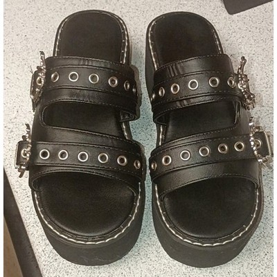 Size 8 Demonia Platform Sandals Black Bat Buckle Grommet Goth Slides