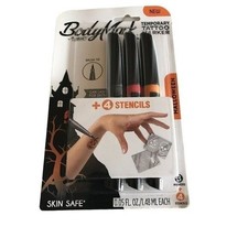 BIC BodyMark Temporary Tattoo Marker Halloween Set 3 Markers 4 Stencils NEW