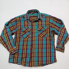 Five Brother Plaid Flannel Thick Vintage Work Outdoor Purple Blue Size Large