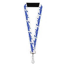 Buckle-Down Lanyard, Snatched Script White Blue, Elastic