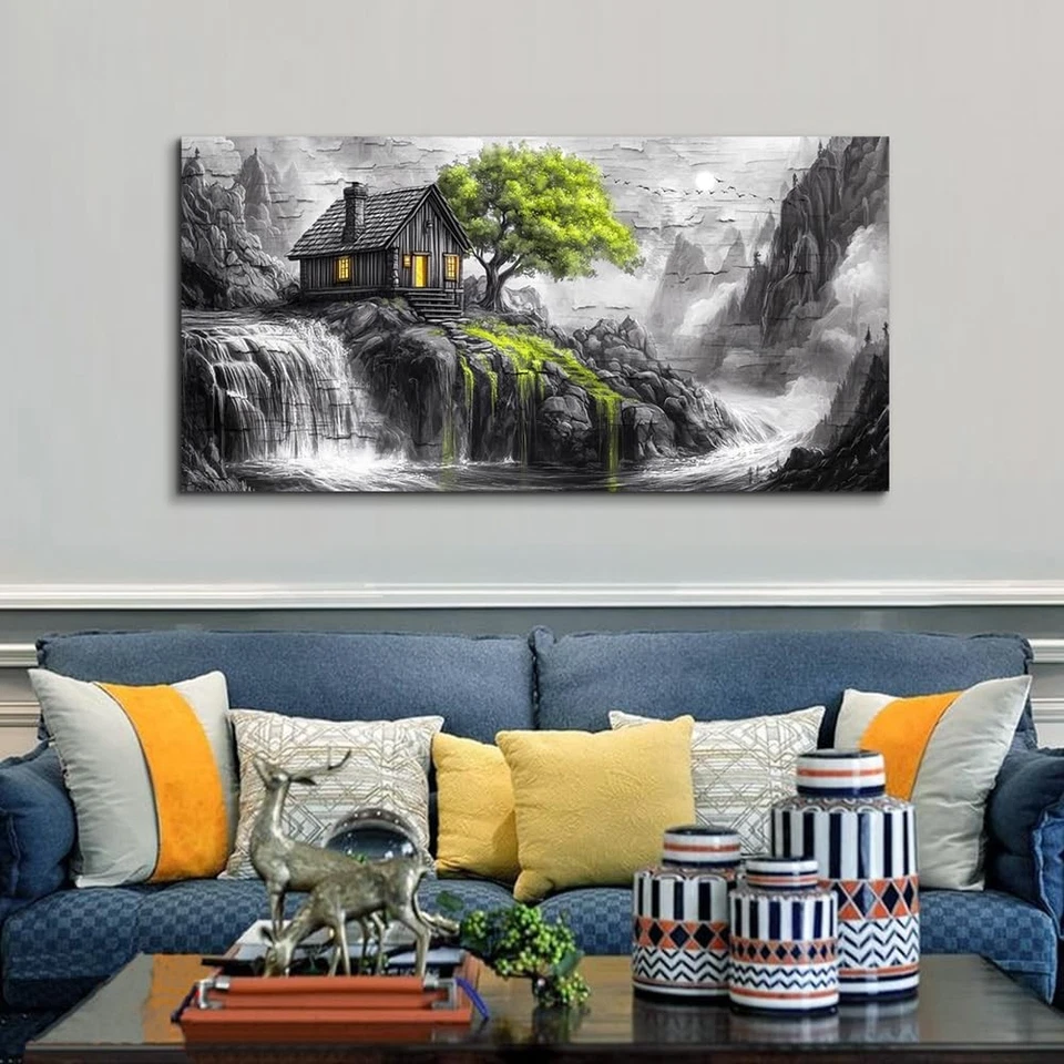 Arte de pared blanco y negro lienzo pintura de pared para sala de estar decoración de pared grande... Foto 4 de 4