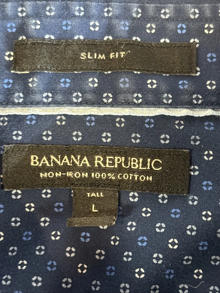 Camisa social Banana Republic sem ferro sob medida slim fit geométrica grande alta azul - Imagem 2 de 4