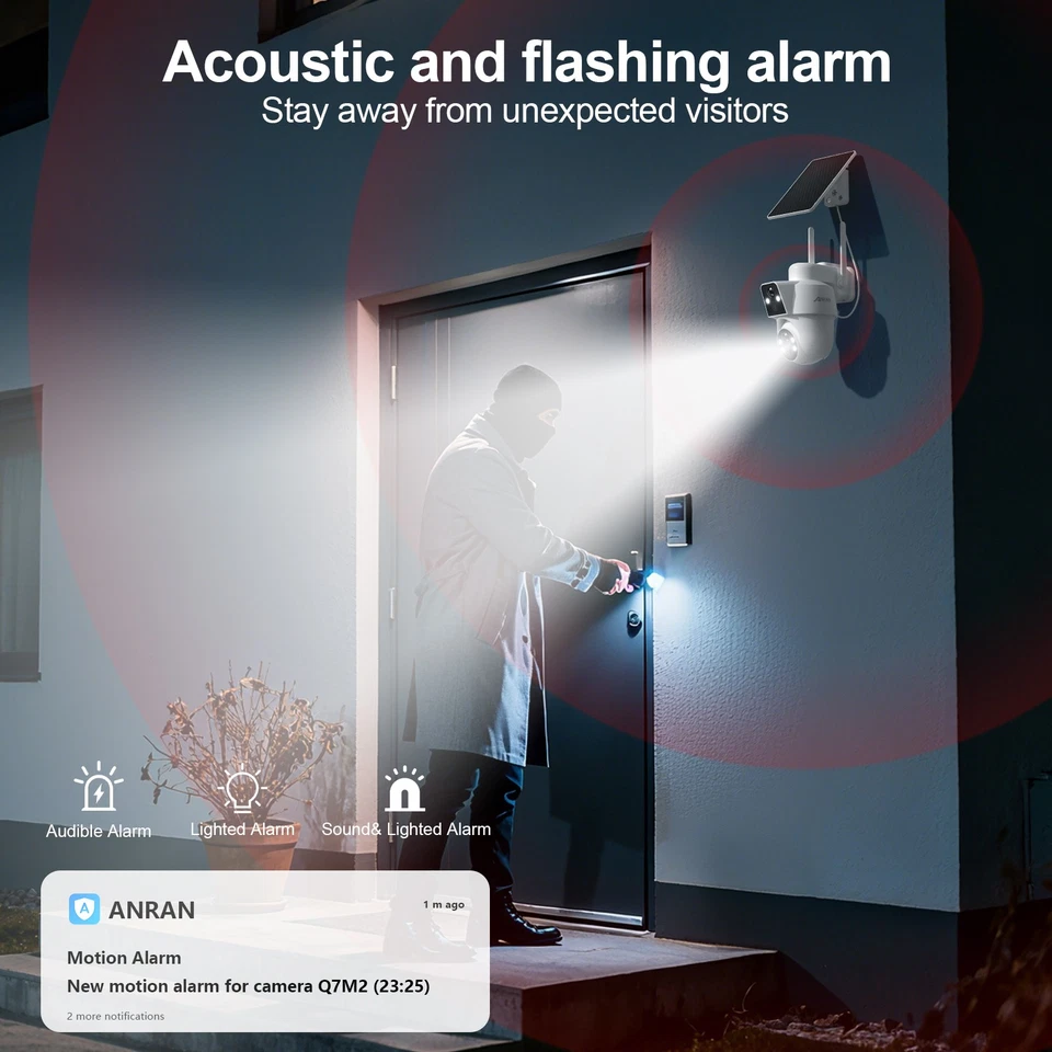 Cámaras de seguridad para el hogar inalámbricas alimentadas por batería solar ANRAN para exteriores panorámica/inclinable Wifi Foto 3 de 4