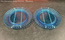 Kemper Weaton Blue Glass Round Shape Scalloped Rim Salad Plates Lot Of 2