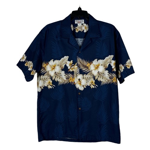 Pacific Legend Men's Hawaiian Shirt - Cotton Floral Hibiscus & Palm Print, Made In Hawaii