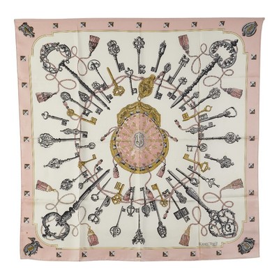 Hermes Carre 90 LES CLES THE KEYS RARE Key Scarf Pink Multicolor HERMES [Used]