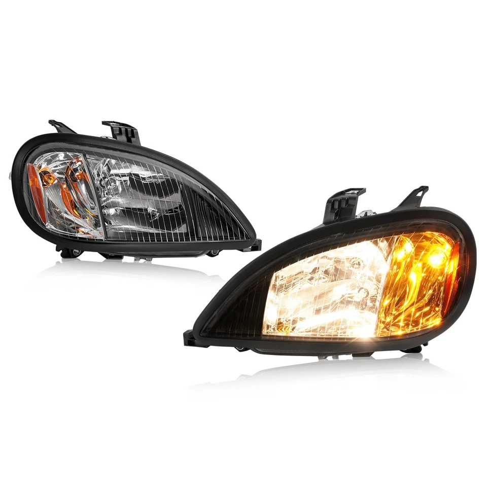 For Freightliner Columbia 2004-2013 Pair Black Halogen Headlights DOT Headlamp - Image 2 of 4