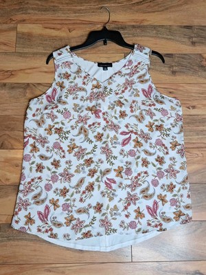 Fortune + Ivy Womens Button Back Tank Top Stretch Size XL Floral Paisley Boho