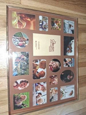 Vintage 70s Intercraft USA 18 Spot Collage Photo Frame Faux Wood Glass