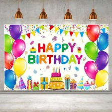 Happy Birthday Party Decorations Colorful Birthday Banner Backdrop Large Rain...