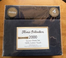 Queen Solid Cotton Bamboo 6 Piece Bed Sheet Set Deep Pocket