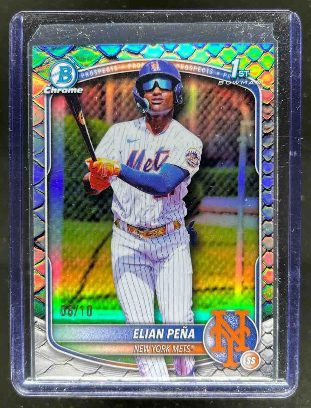 2025 Bowman Chrome Elian Pena Reptilian Black Refractor 1st #6/10 Mets
