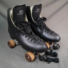 Dominion Canada Black Leather Roller Skates, Size 10 VTG Vintage
