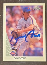 David Cone autographed 1990 Leaf signed in Blue sharpie * Tough * Nice Sign