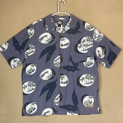 Tommy Bahama Mens L Hawaiian Aloha Shirt Palm Trees Camper Van Tropical