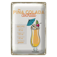 Blechschild Rezept Pina Colada Cocktail Recipe 20X30Cm