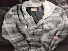 Wrangler Authentics Hooded Flannel Quilt Lined Plaid Shacket Mens Size 2XL